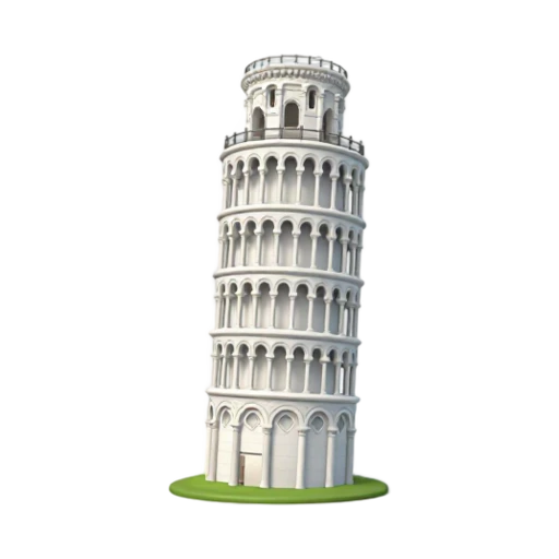 Leaning white marble Tower of Pisa with stacked arcades