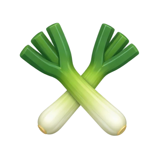 Two leeks with white shafts and broad green leaf tops
