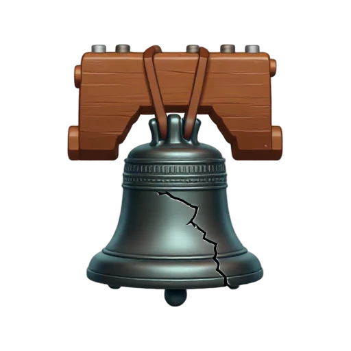 large crack down bronze bell and wooden yoke, depicting Liberty Bell.