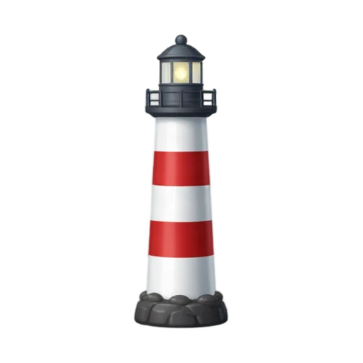 Red-and-white striped lighthouse with glowing lantern room