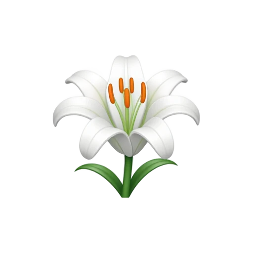 White trumpet-shaped lily flower with orange anthers and a green stem