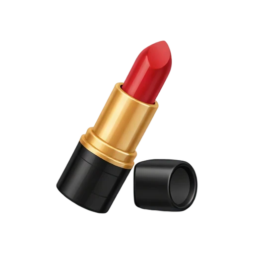 One open red lipstick tube with a vivid crimson lipstick bullet extended, glossy black and gold case, angled diagonally, no hand, makeup bag, shadow, or scenery.