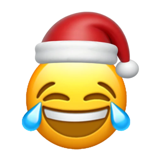 ROFL emoji face wearing a red Santa hat on a transparent background.