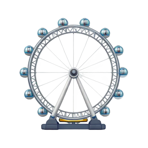 large observation wheel and oval passenger capsules, depicting London Eye.