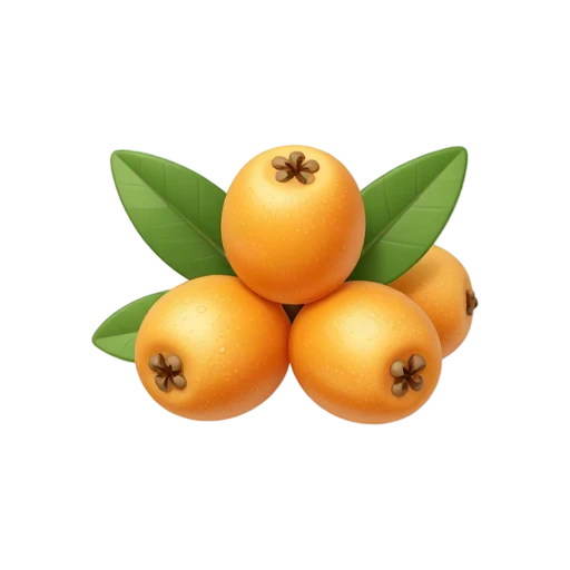 Golden orange loquats with broad leaves and small brown blossom scars