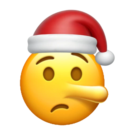 Lying emoji face wearing a red Santa hat on a transparent background.