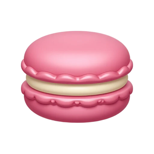 A round almond macaron with ruffled shell edges and cream filling