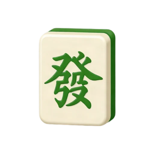 Mahjong Tile with thick ivory rectangular tile and single green dragon character motif