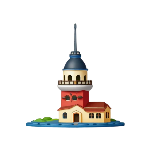small tower on a tiny island and pointed roof, depicting Maiden's Tower Istanbul.