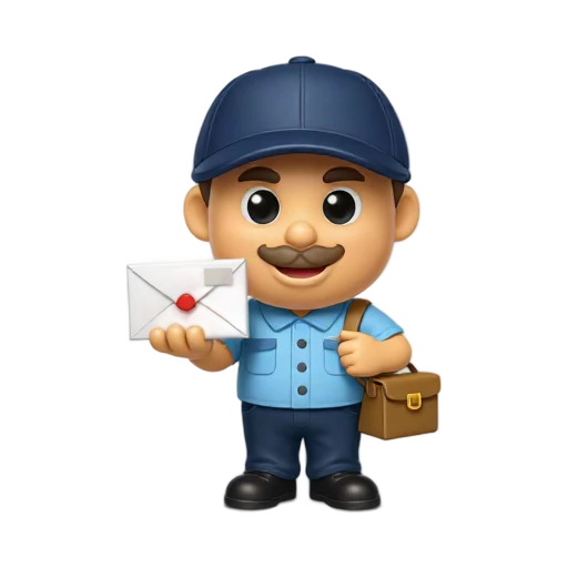 Mail carrier in blue uniform holding an envelope
