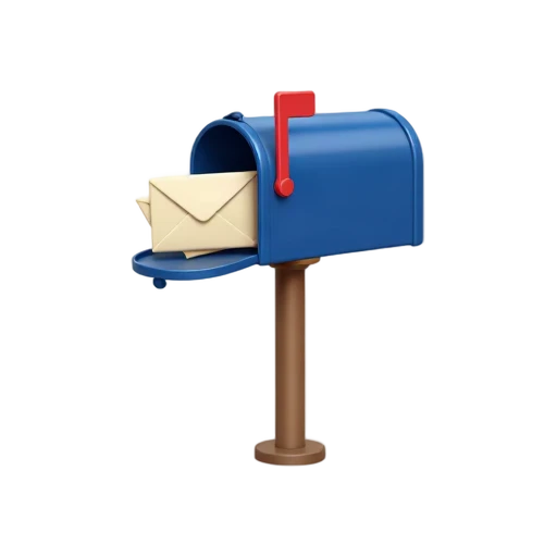 Blue mailbox with raised red flag and letters