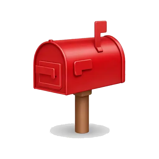 One red rural mailbox with curved top, small raised flag, closed door, side view, no letters or background.