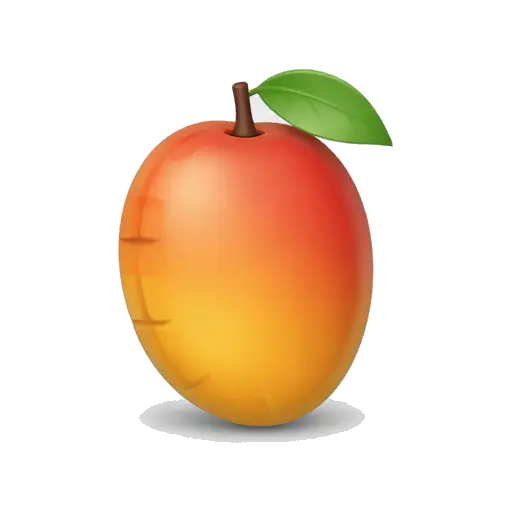 Whole ripe mango with a green leaf