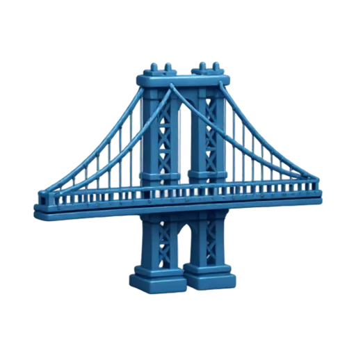 blue suspension bridge and tall lattice towers, depicting Manhattan Bridge.