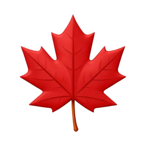 One vivid red maple leaf facing forward, seven pointed lobes, crisp vein lines, thin brown stem, no branch, ground, shadow, or scenery.