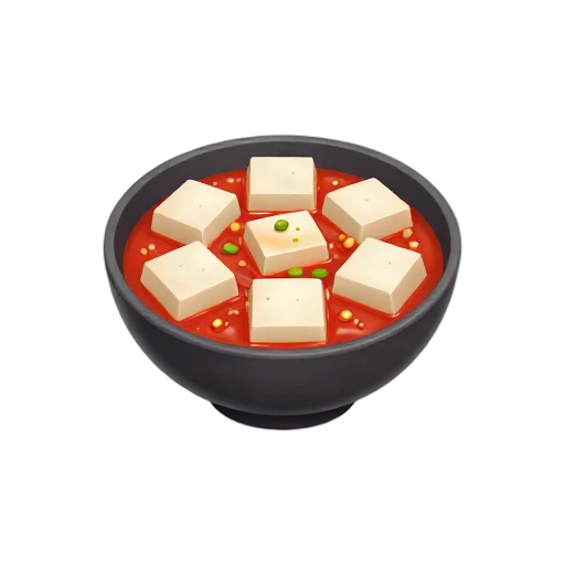 White tofu cubes in red Sichuan mapo tofu sauce