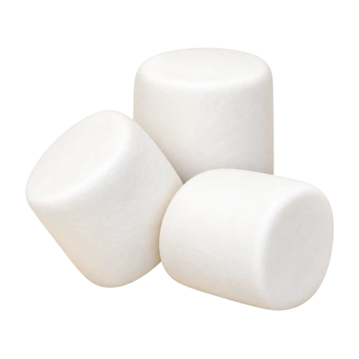 Three fluffy white cylindrical marshmallows in a compact pile