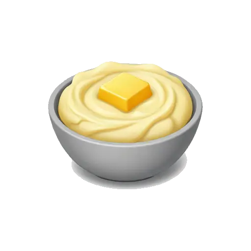 One small bowl of creamy mashed potatoes with a square pat of butter melting in the center, no spoon or background.