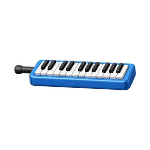 Melodica with small black-and-white keyboard and short flexible mouth tube
