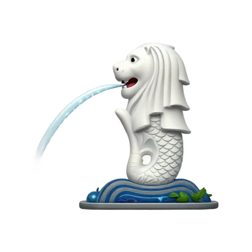 white lion-headed fish statue and curved stream of water, depicting Merlion.