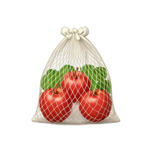Reusable mesh produce bag filled with apples and leafy greens