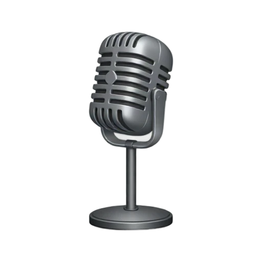 One polished silver vintage microphone on a short black stand, front three-quarter view, no singer, shadow, or scenery.