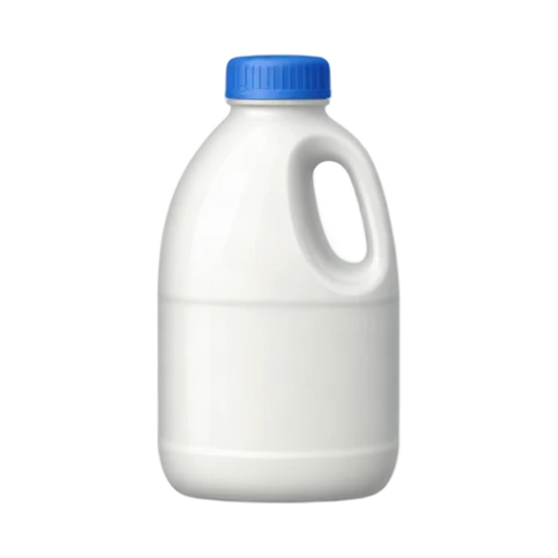Translucent milk jug with blue cap and molded handle
