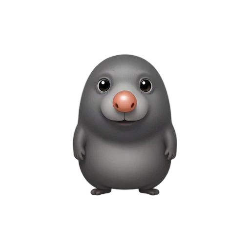 One small gray mole standing upright, pink nose, tiny paws, soft dark fur, no ground, shadow, or scenery.