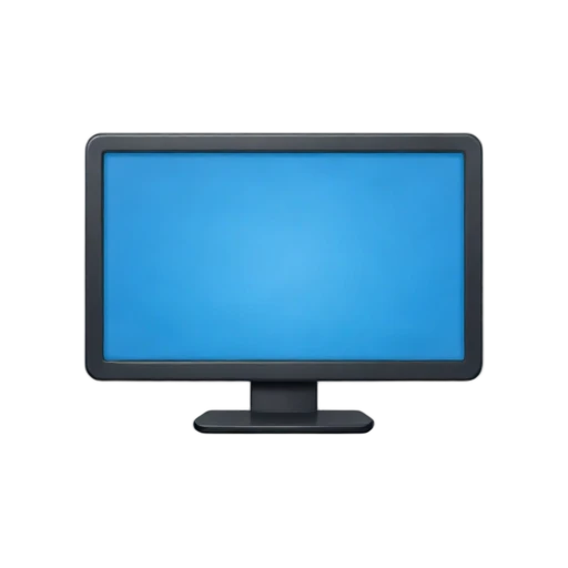 One slim desktop monitor with a blank blue screen on a small black stand, no text, desk, shadow, or scenery.