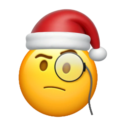 Monocle emoji face wearing a red Santa hat on a transparent background.