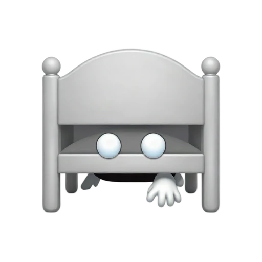Monster under bed with glowing eyes and claw reaching below bedframe