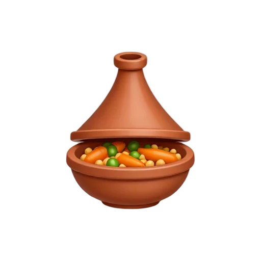 Moroccan tagine pot with conical clay lid and colorful vegetable stew