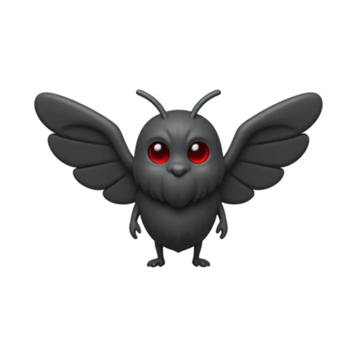 Mothman with two glowing red eyes and two broad dark moth wings