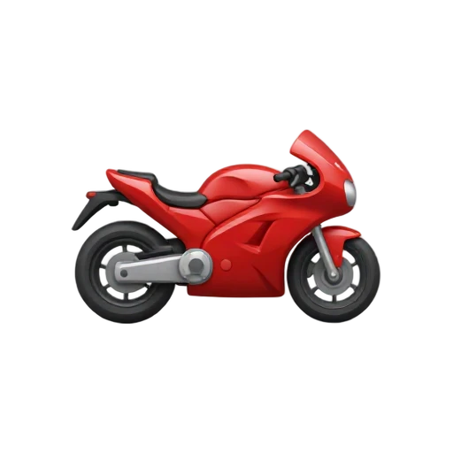 One glossy red motorcycle in side three-quarter view, two black wheels, round headlight, no rider, shadow, or scenery.