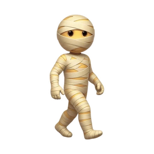Mummy character with aged linen bandages and two visible eyes