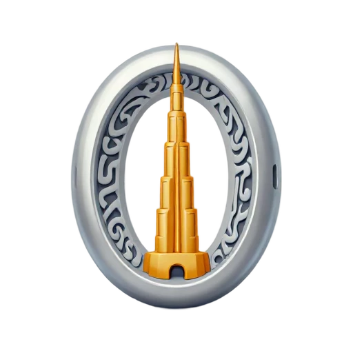 silver oval ring and calligraphic cutout openings, depicting Museum of the Future Dubai.