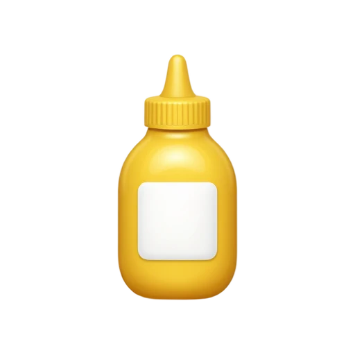 A yellow mustard squeeze bottle with a pointed nozzle