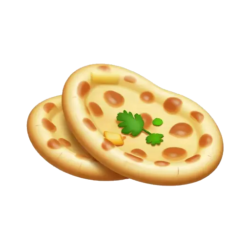 Two pieces of buttered naan bread