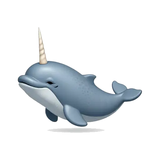 Blue-gray narwhal swimming with one long tusk
