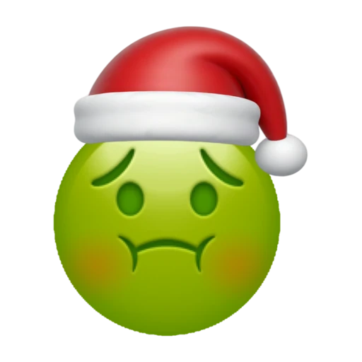 Nauseated emoji face wearing a red Santa hat on a transparent background.