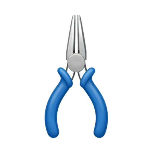 Needle nose pliers with long narrow pointed jaws and blue rubber handles