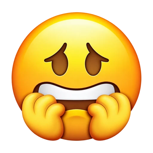 Anxious yellow face biting fingernails with both hands near its mouth