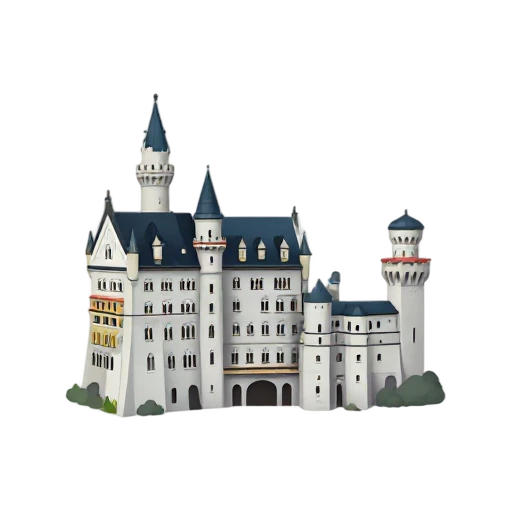 Neuschwanstein Castle with pointed towers and turrets