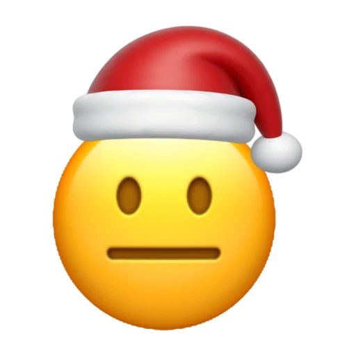 Neutral emoji face wearing a red Santa hat on a transparent background.