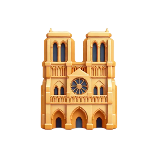 two square Gothic towers and circular rose window, depicting Notre-Dame de Paris.