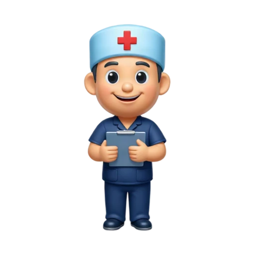 Nurse in blue scrubs holding a clipboard