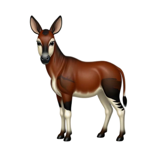 Chestnut okapi standing with striped legs