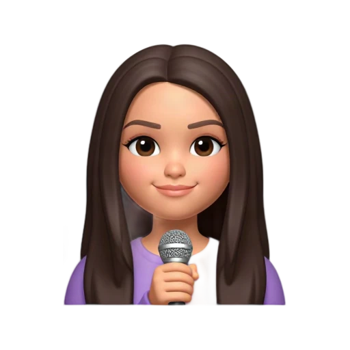 Olivia Rodrigo holding one small silver microphone at her chest, wearing a lavender top
