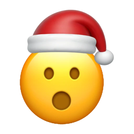 Open Mouth emoji face wearing a red Santa hat on a transparent background.