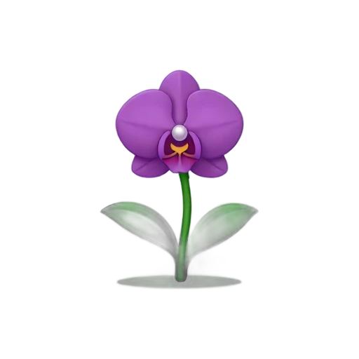 One purple orchid bloom on a curved green stem, two leaves, no pot, shadow, or scenery.
